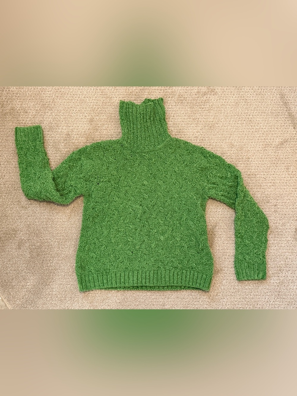 Evan Picone Bright Green Turtleneck Cable Sweater